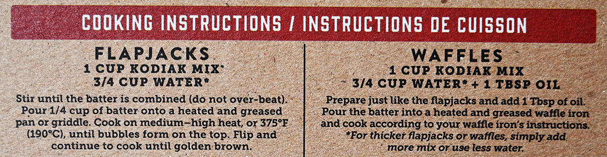 Image of the Kodiak Mix cooking instructions from the back of the box.