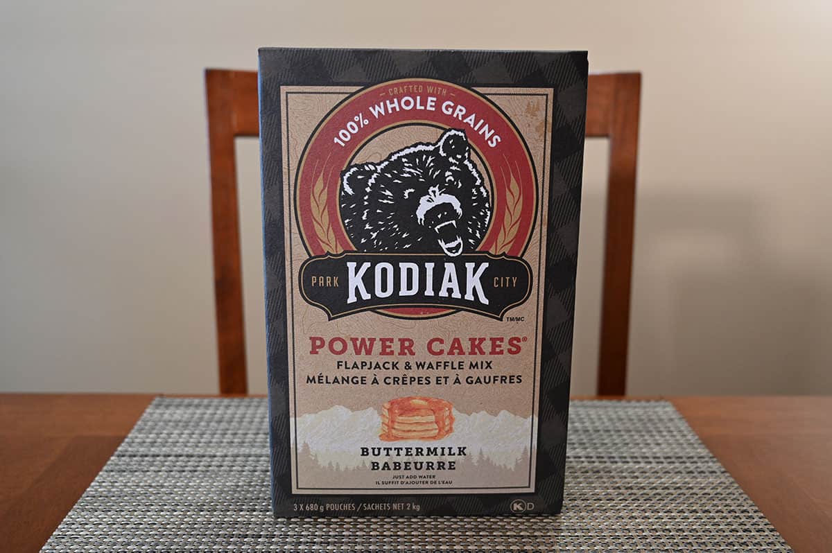 Image of the Costco Kodiak Power Cakes box sitting on a table.