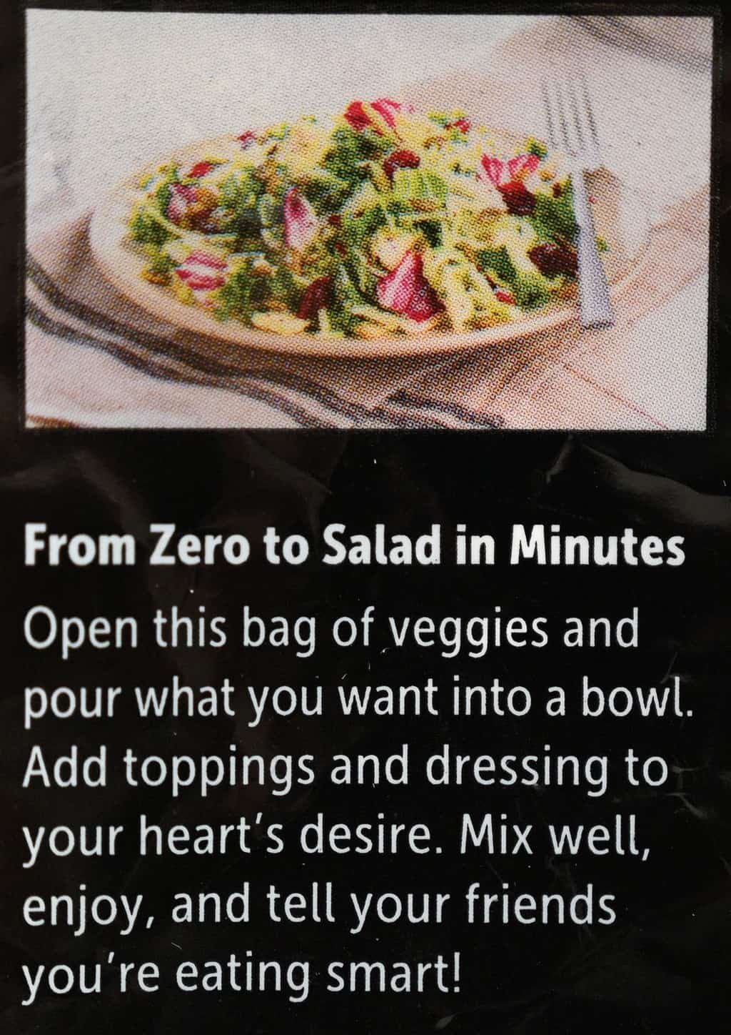 Costco Eat Smart Sweet Kale Salad Kit product description from bag. 