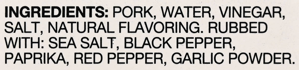 Image of the ingredients list from the back of the pulled pork package.