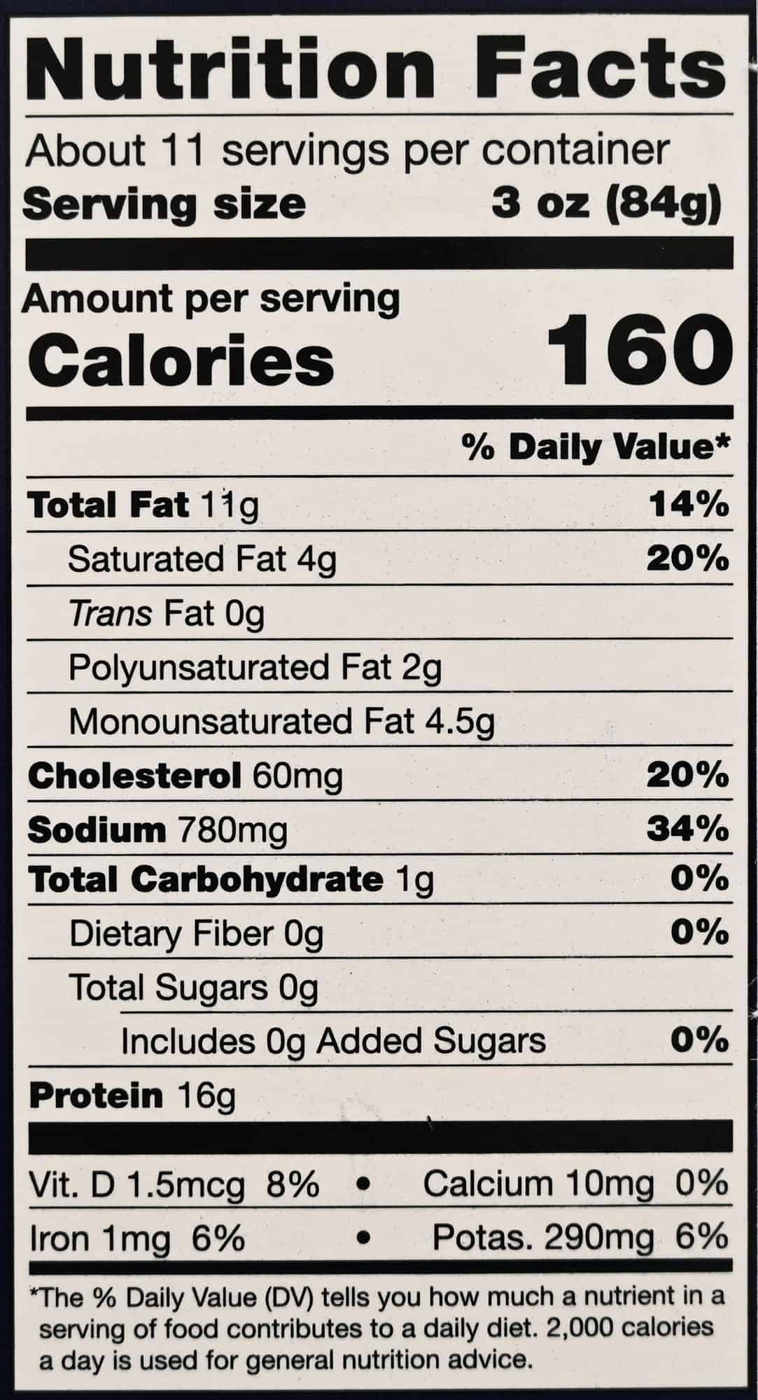 Image of the nutrition facts for the pulled pork from the back of the package.