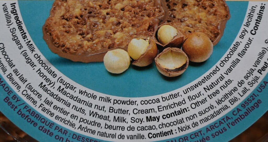 Image of Costco Desserts on Us Laceys  Macadamia Milk Chocolate Cookie Ingredients