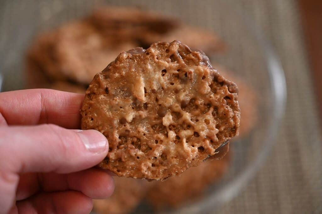 Closeup Image of Costco Desserts on Us Laceys  Macadamia Milk Chocolate Cookie single cookie