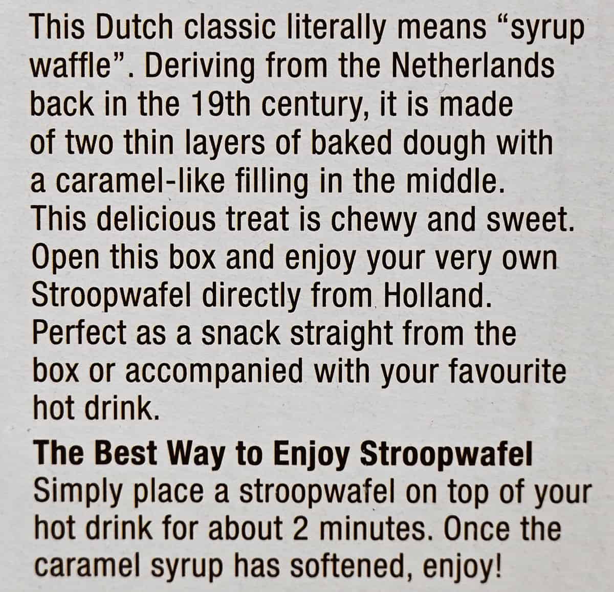 Costco Le Bon Patisserie Original Recipe Stroopwafels product description from the box.