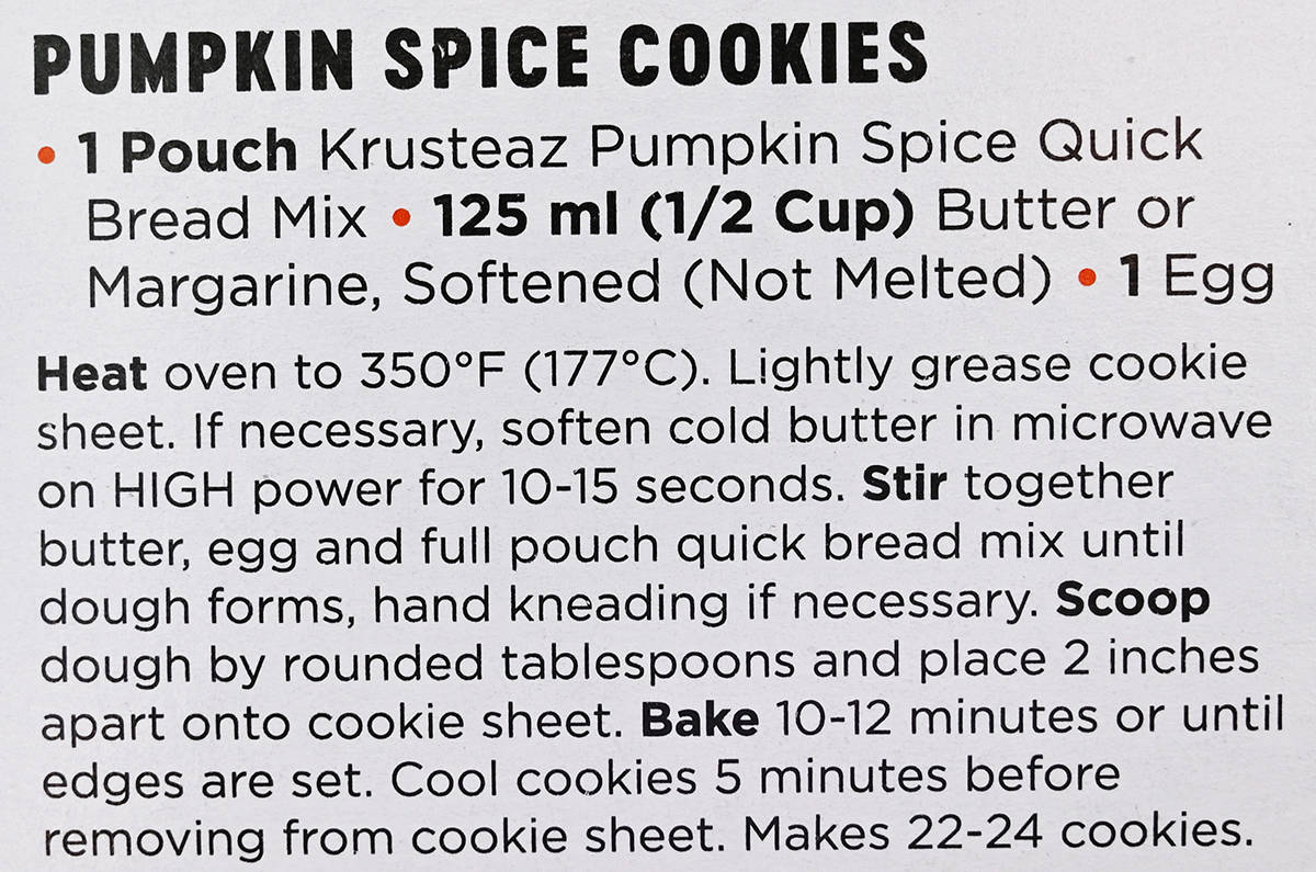 Closeup image of the pumpkin spice cookie recipe from the back of the box.