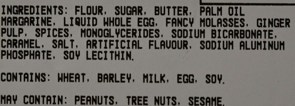 Costco Kirkland Signature Ginger Cookies ingredients list