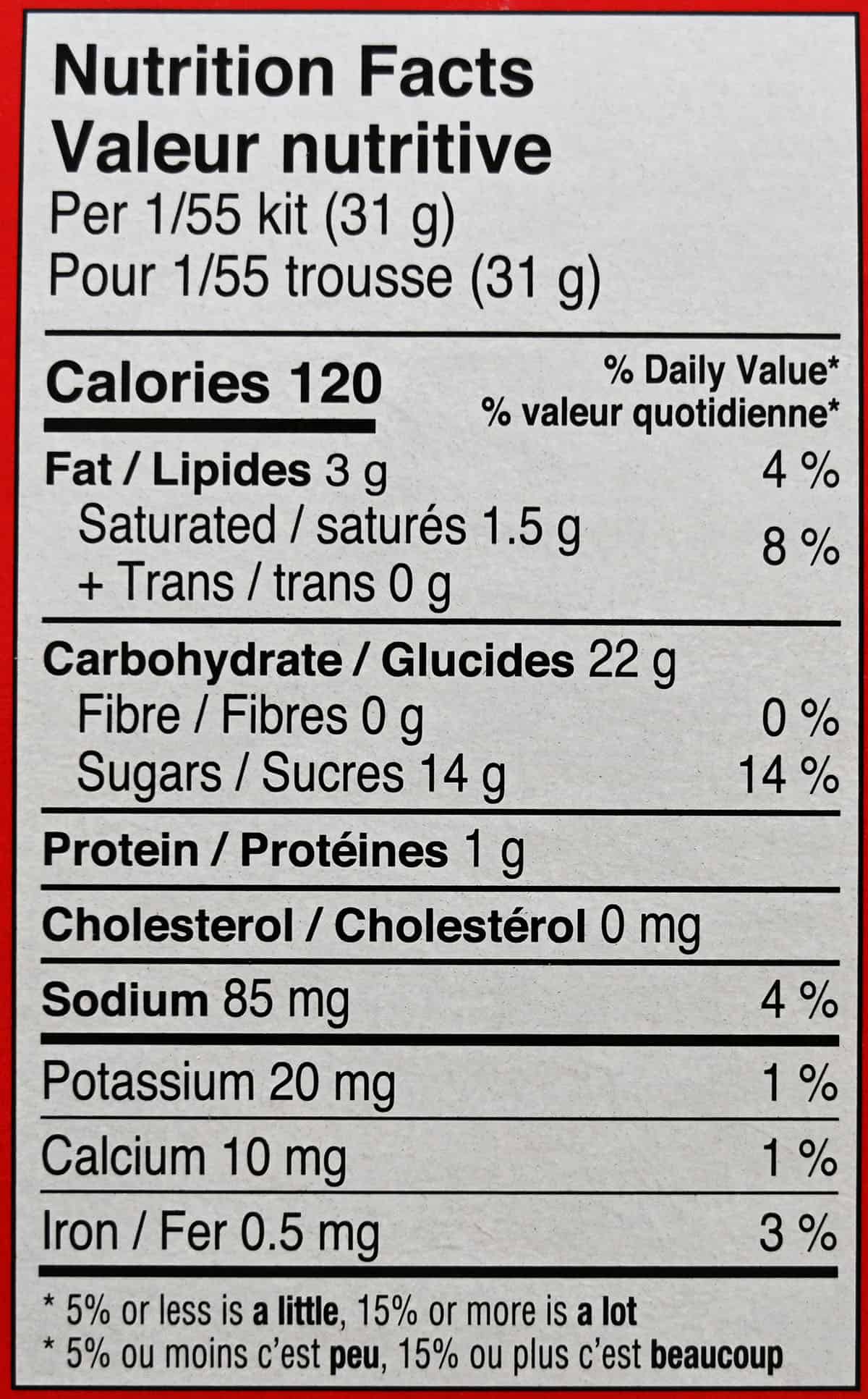 Image of the nutrition facts from the back of the box.