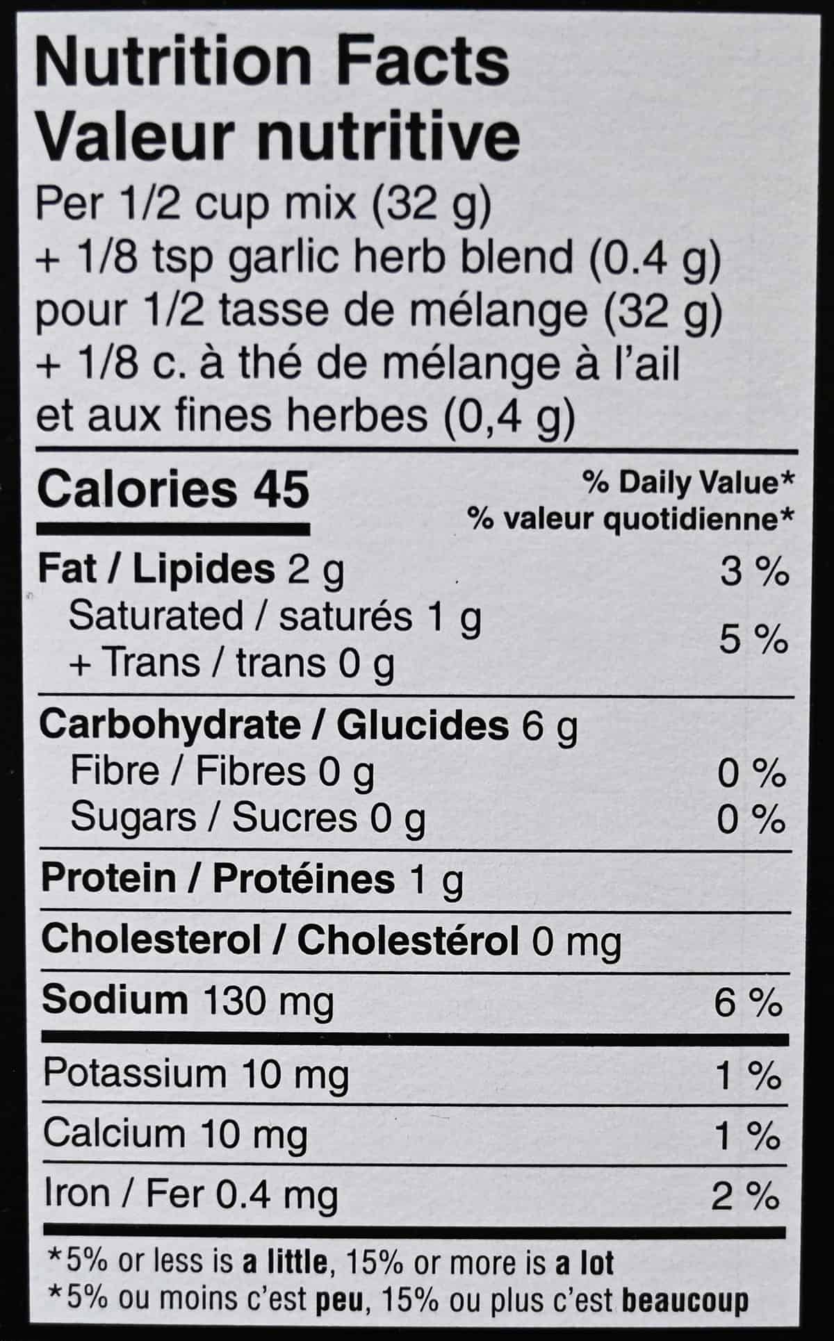 Image of the nutrition facts for the biscuits from the back of the box.