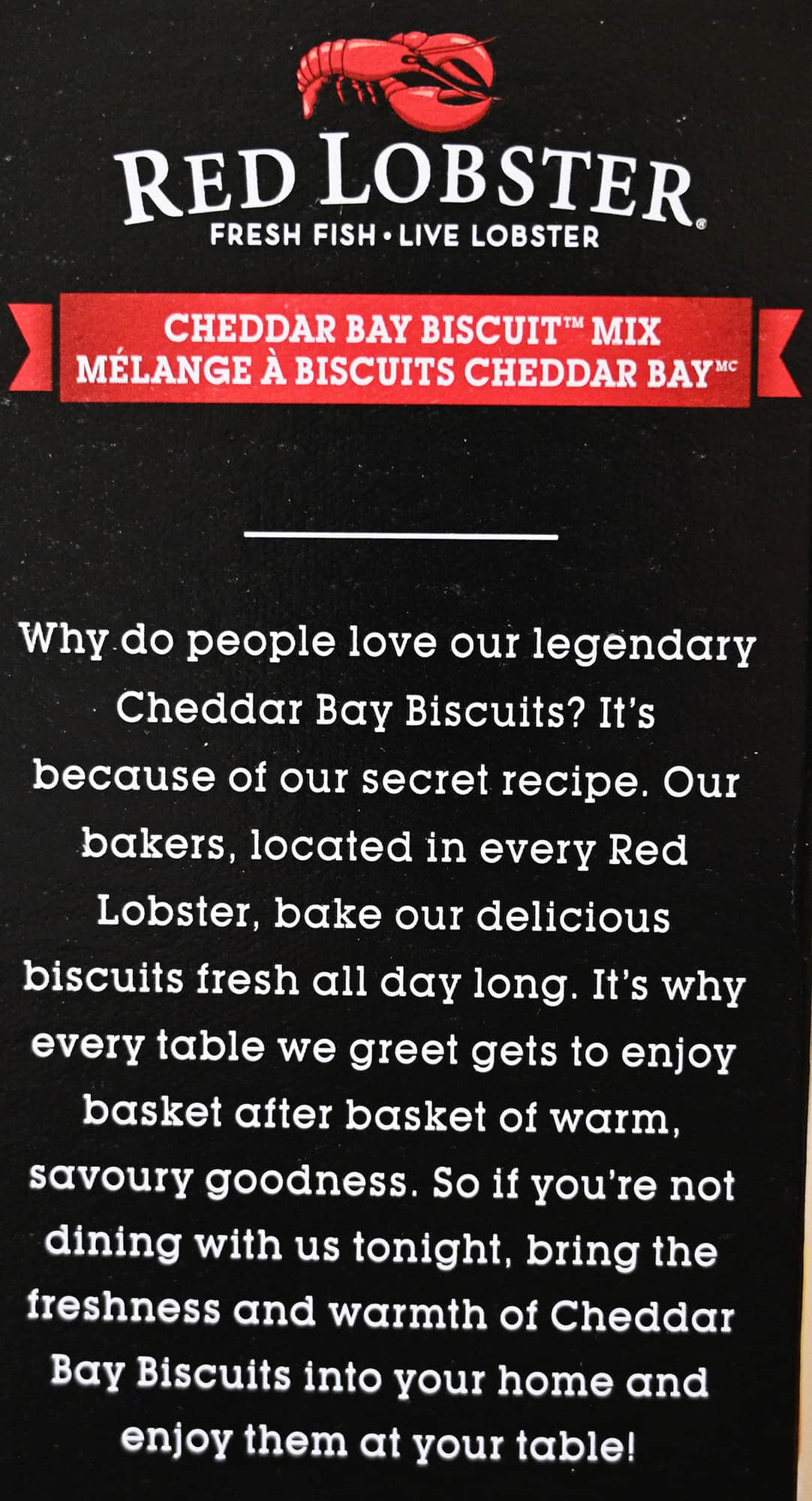 Image of the biscuit mix product description from the back of the box.