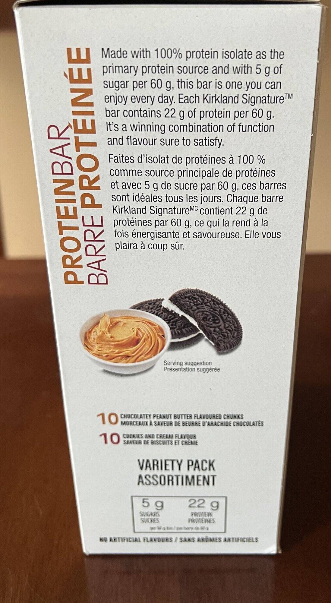 Image of the product description of the protein bars from the back of the box.