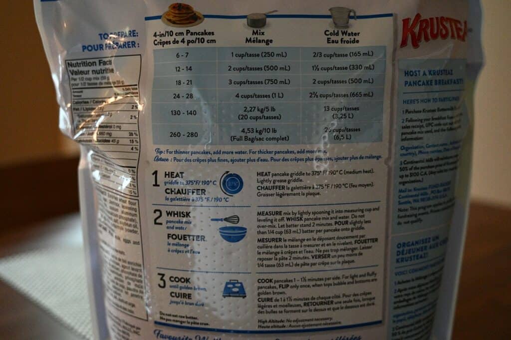 Costco Krusteaz Buttermilk Pancake Mix  preparation instructions. 