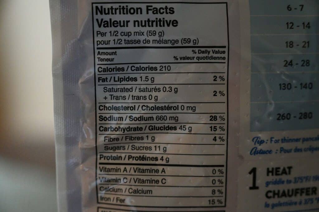 Costco Krusteaz Buttermilk Pancake Mix  nutrition facts. 