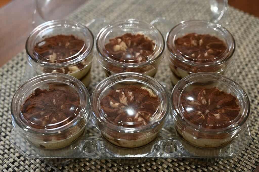 Image of the six Costco Dessert Italiano tiramisu cups in their packaging with the lids on 
