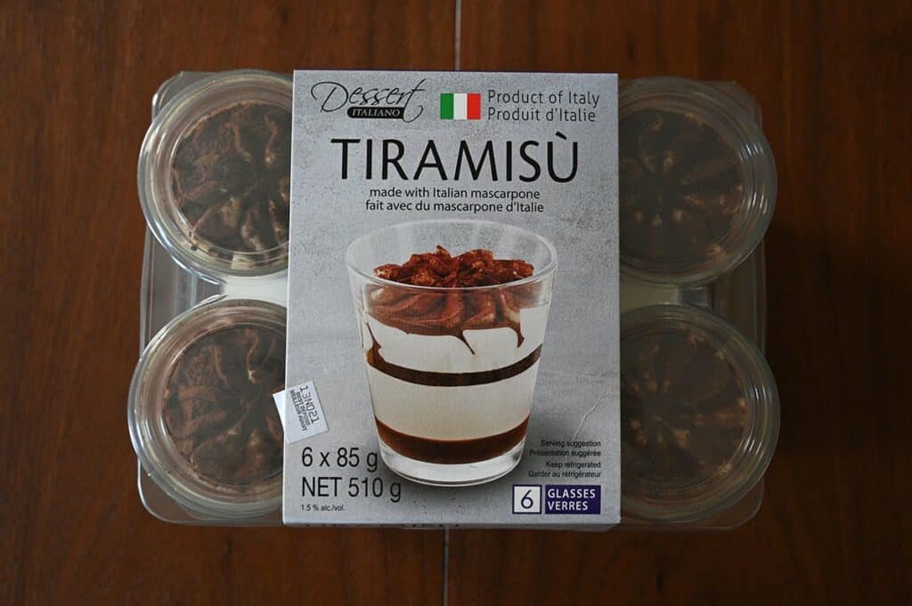 top down photo of the dessert italiano tiramisu from Costco package 