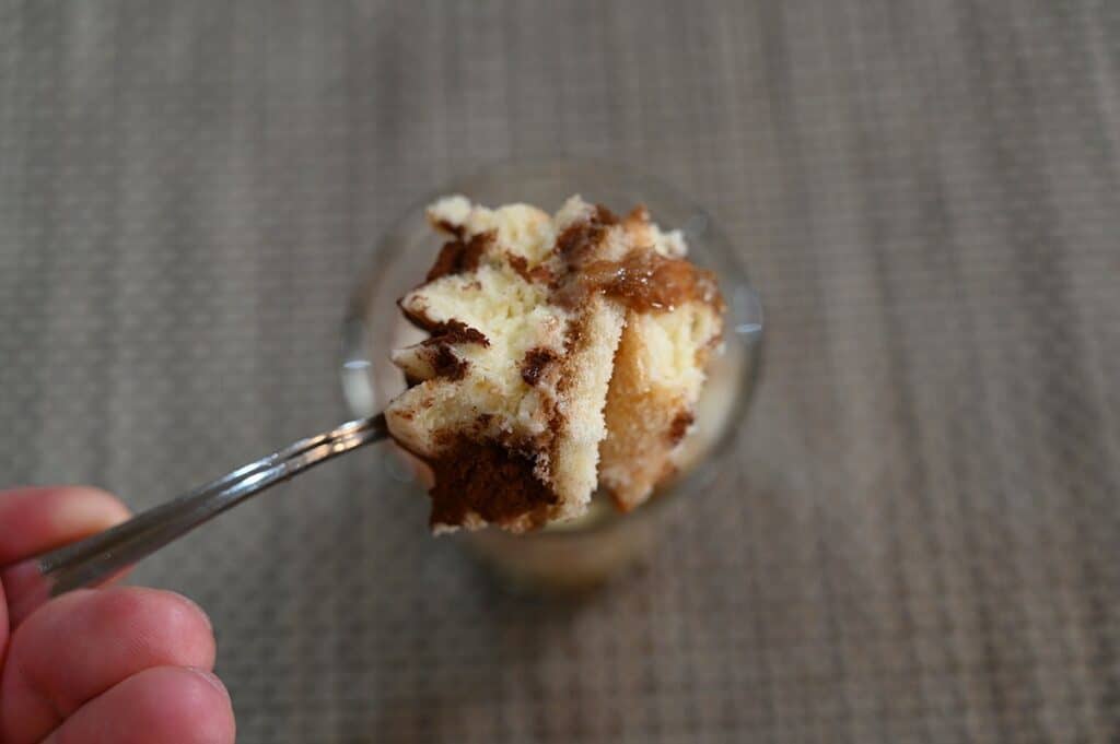 closeup image of a bite of the Costco Dessert Italiano Tiramisu 