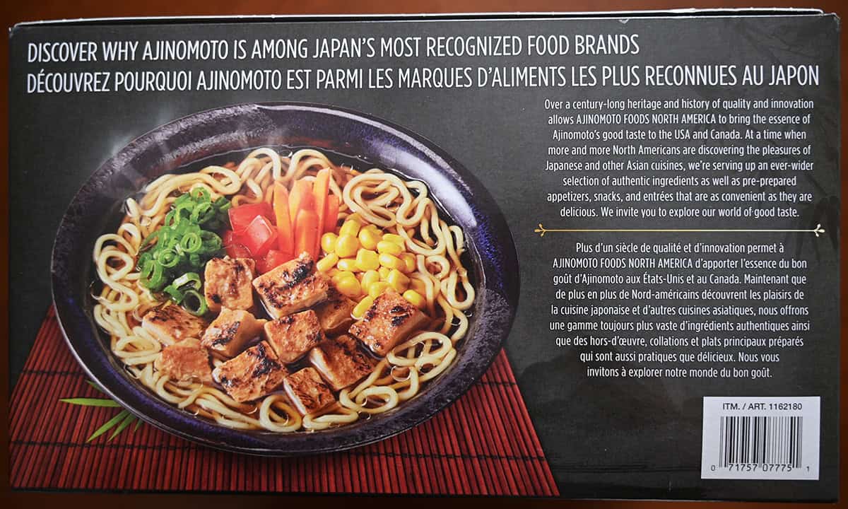 Image of the back of the ramen box showing the company description.