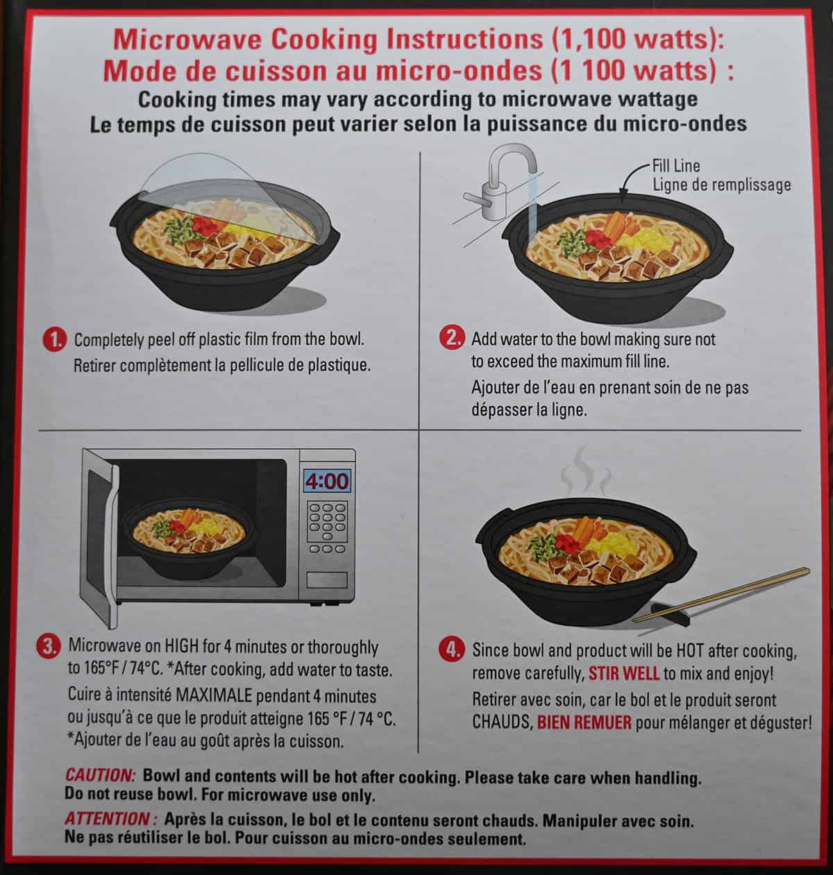 Image of the back of the box of ramen showing the cooking instructions.