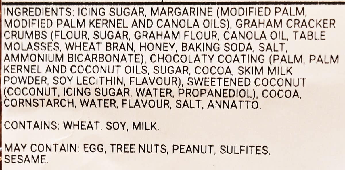 Image of the ingredients list from the box.