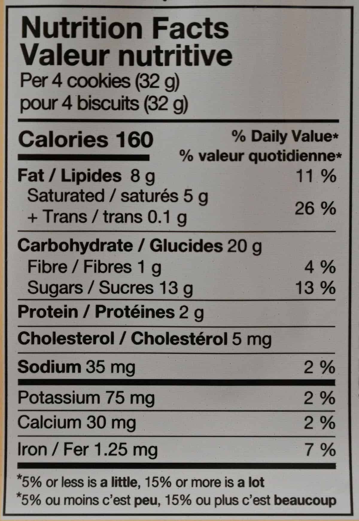 Image of the nutrition facts label from the tin of cookies.