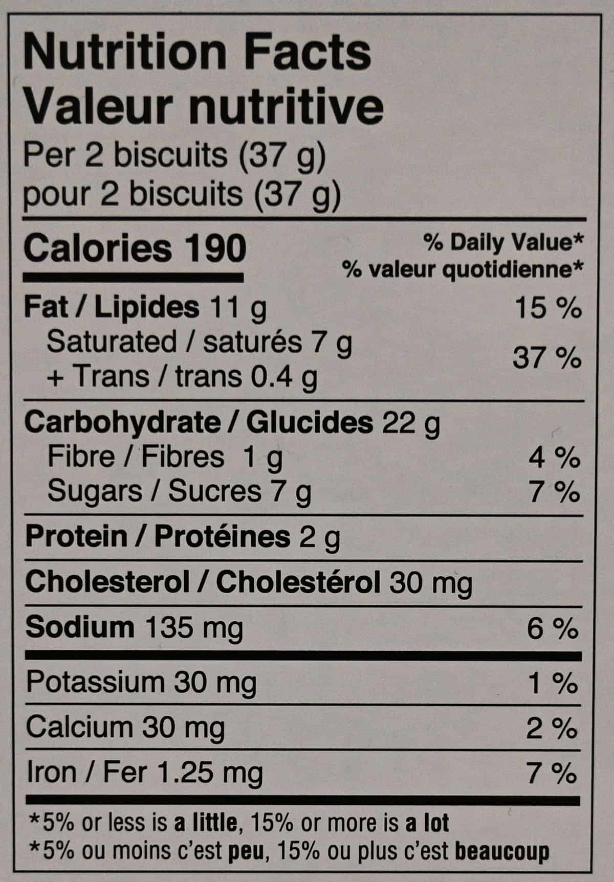 Image of the nutrition facts label from the tin.