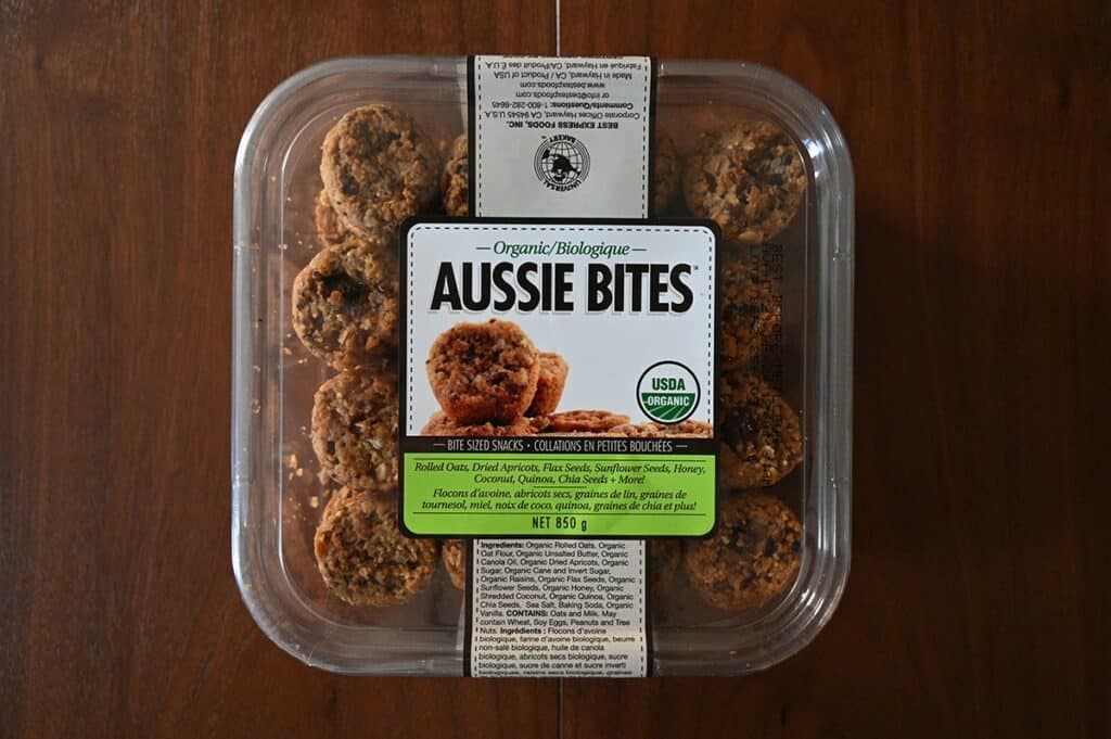 Costco Aussie Bites image of the top of the container and label