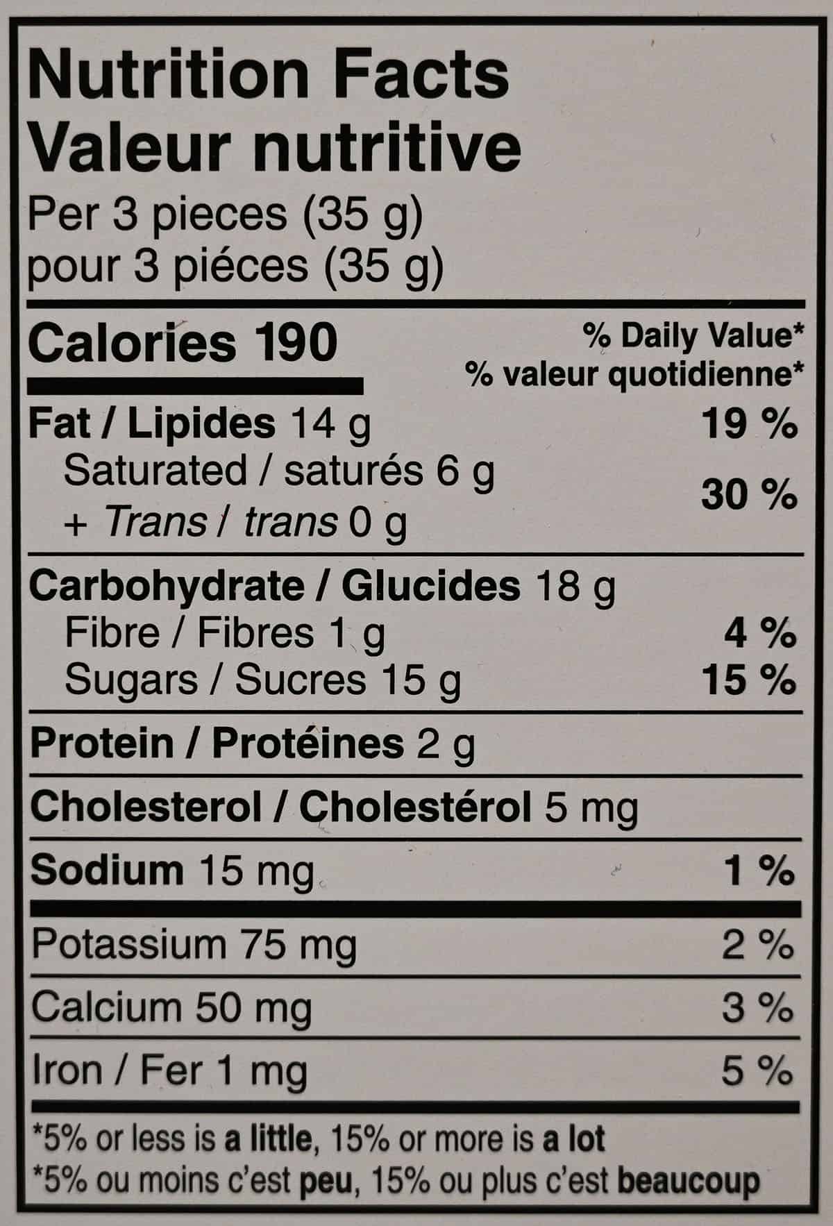 Image of the nutrition facts from the back of the box.