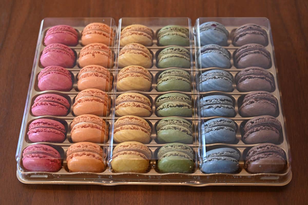 Costco French Macarons photo showing them out of the box showing the plastic shell they come in. 