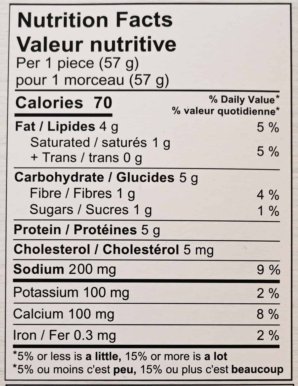 Image of the nutrition facts from the back of the box.