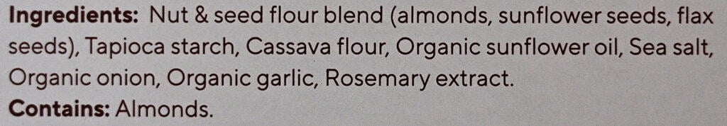 Image of the ingredients for the crackers from the back of the box.