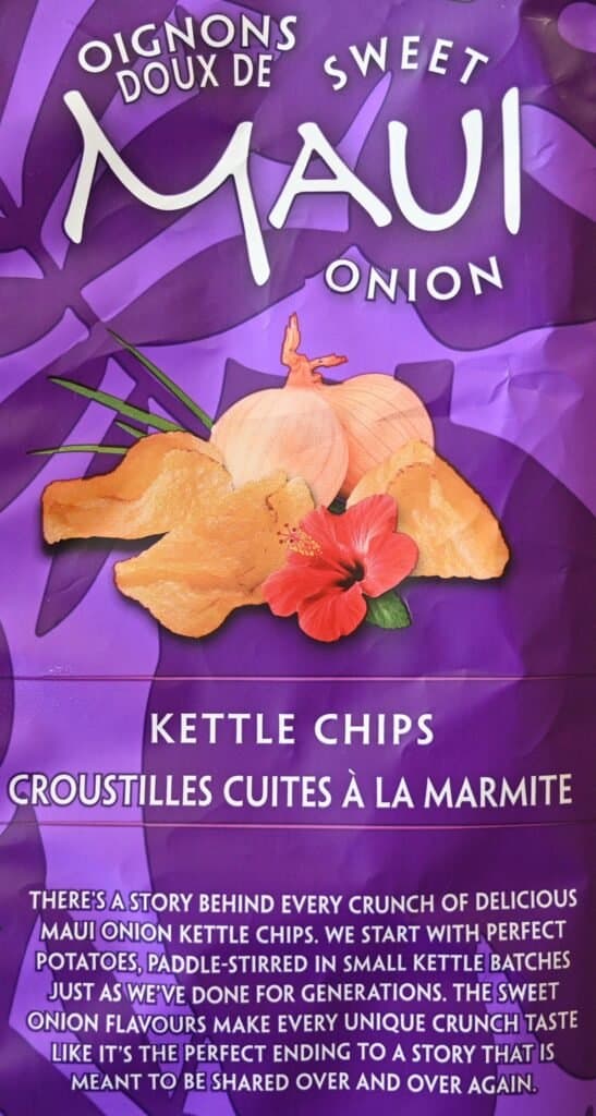 Costco Delicious Snacks Sweet Maui Onion Kettle Chips product description from bag. 