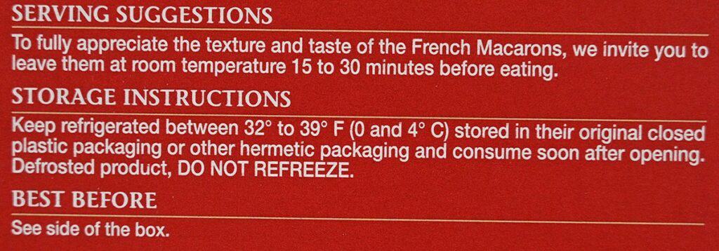 Image of the Costco Tipiak French Macarons box serving suggestions 