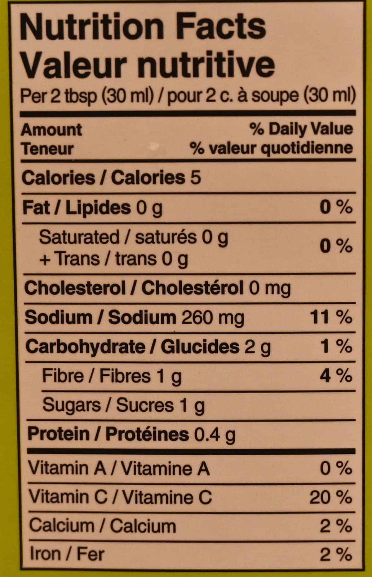 Costco Wildbrine Raw Organic Sauerkraut nutrition facts label. 