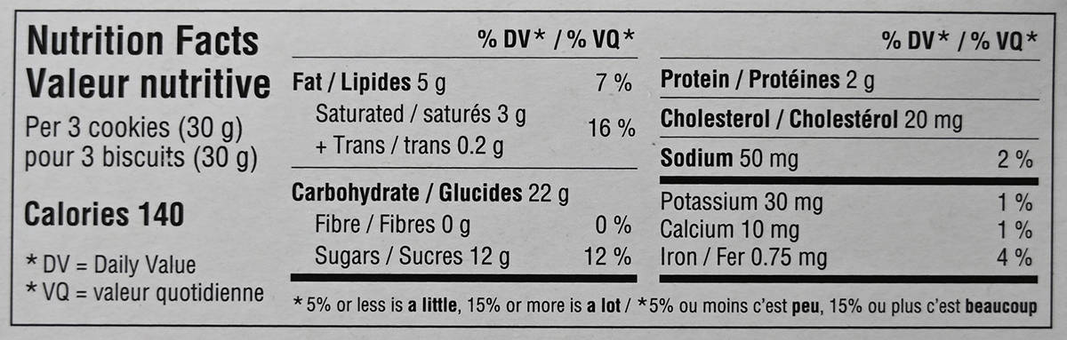 Image of the butter crisp nutrition facts from the box.