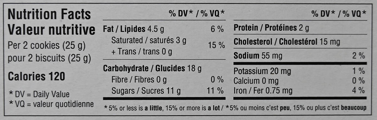Image of the caramel-dipped butter crisps nutrition facts.