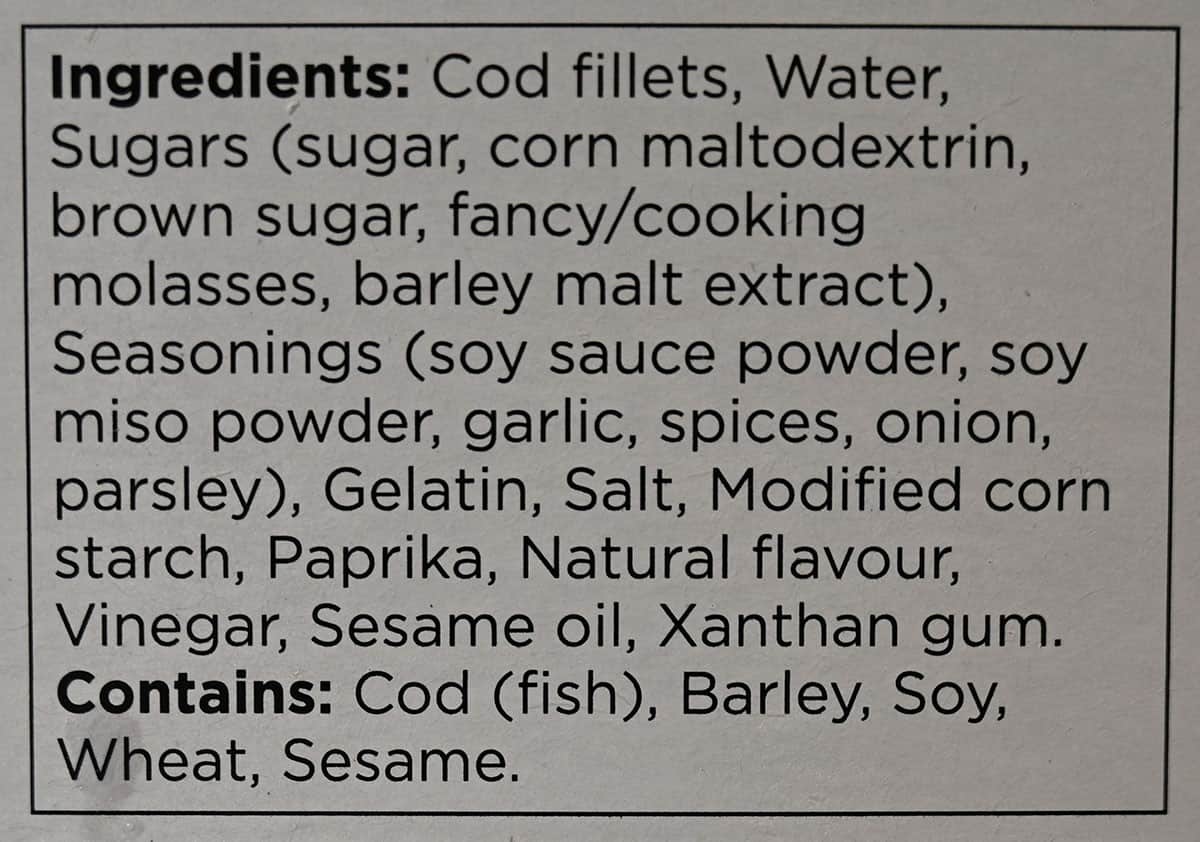 Costco Miso Glazed Cod Ingredients from box. 