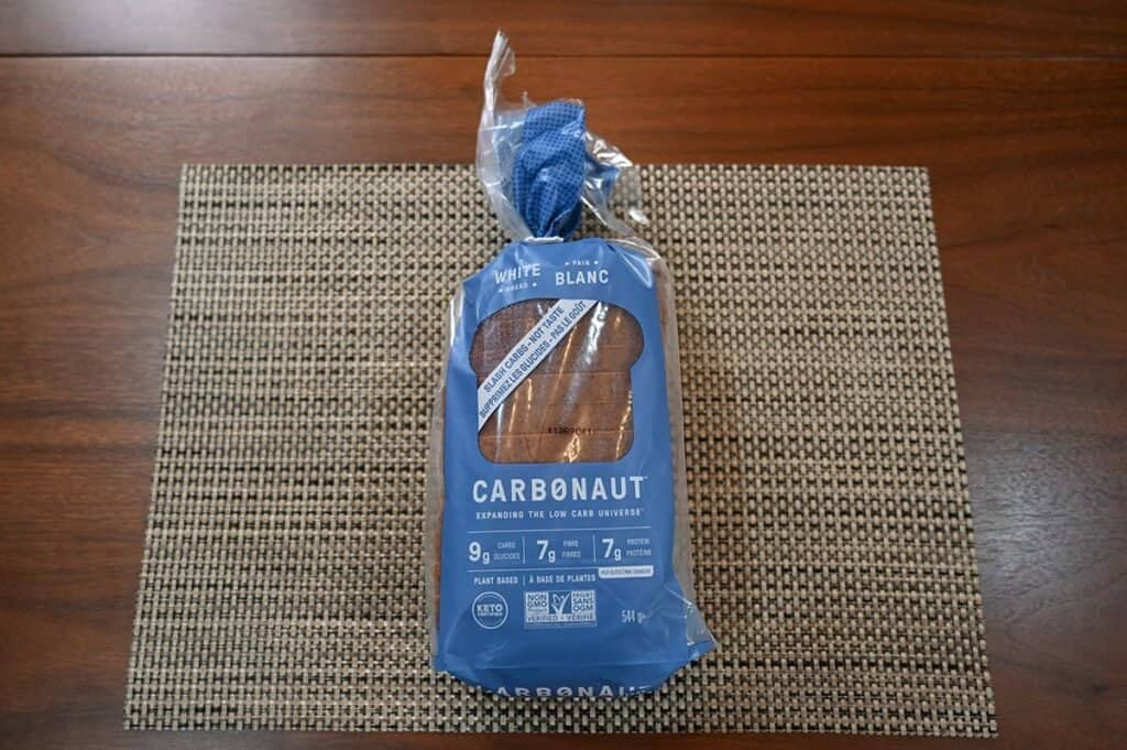 Image of the Costco White Carbonaut Low Carb Keto Bread loaf of bread laying flat on the table