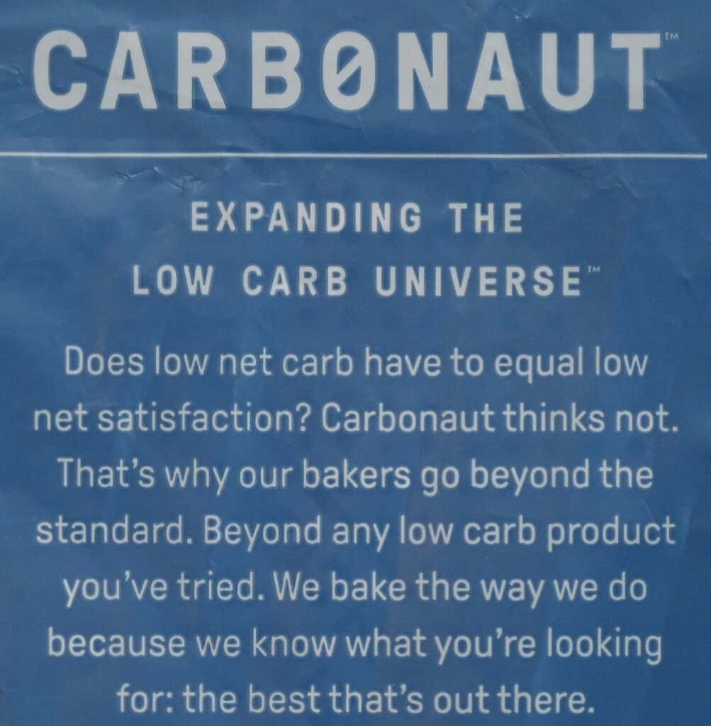 Image of a slice of Costco Carbonaut White Bread product description on the bag of the bread