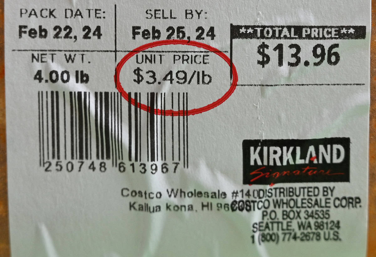 Closeup image of the label on the chili showing price and best before date.
