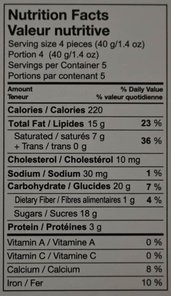 Image of the Costco CHOCXO mini hedgehog.nutrition facts