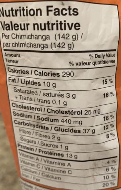 Calories in El Monterey Beef & Bean Chimichangas and Nutrition Facts