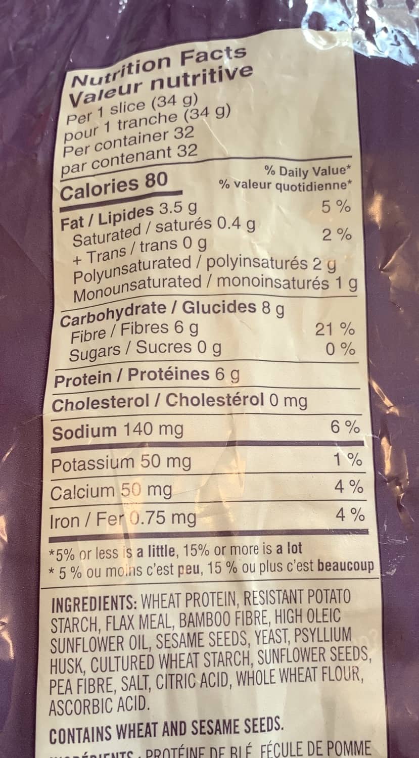 Image of Costco Carbonaut Multigrain Bread nutrition facts