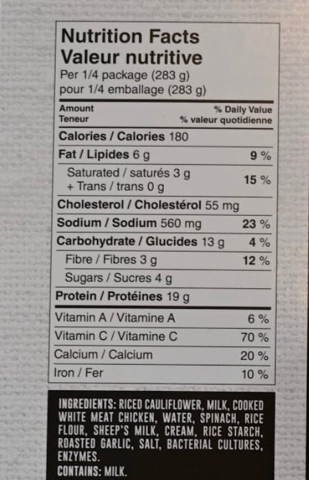 Nutrition facts and ingredients.