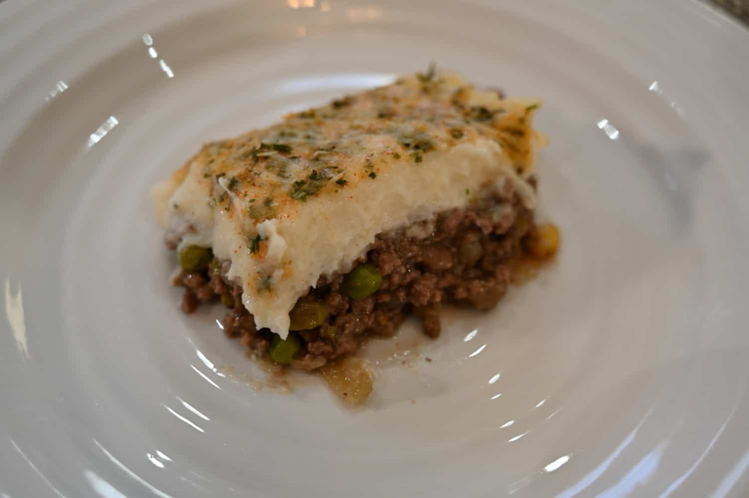 Close-up of a piece of the shepherd's pie.