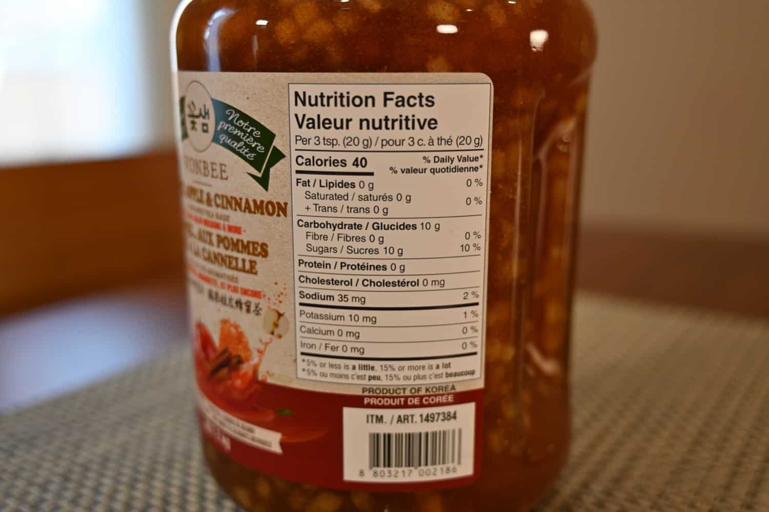 Nutrition facts for the Vonbee Honey, Apple & Cinnamon Tea Base.