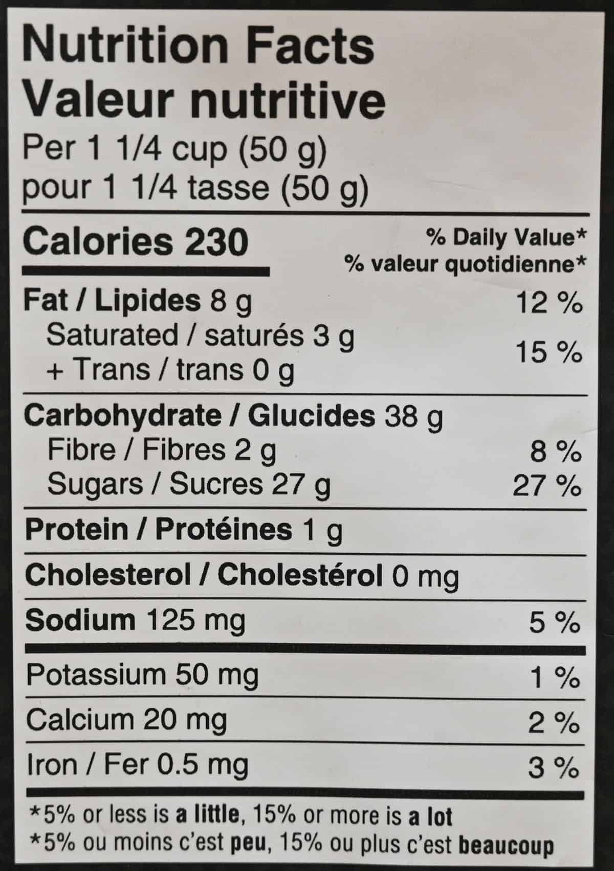 Salted caramel nutrition facts from bag.