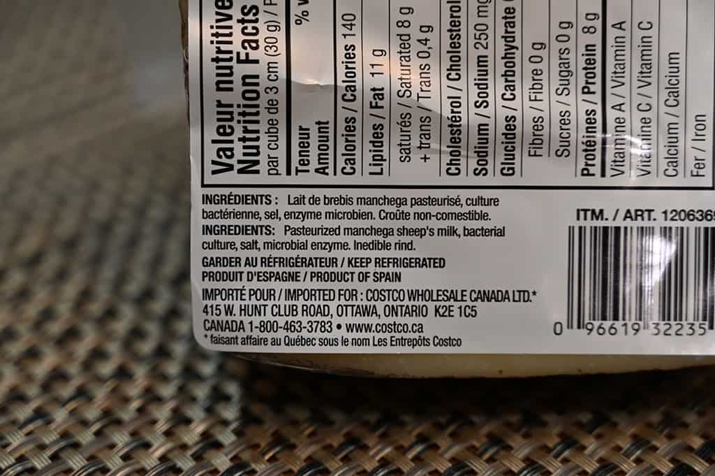 Costco Kirkland Signature Manchego Cheese Ingredients