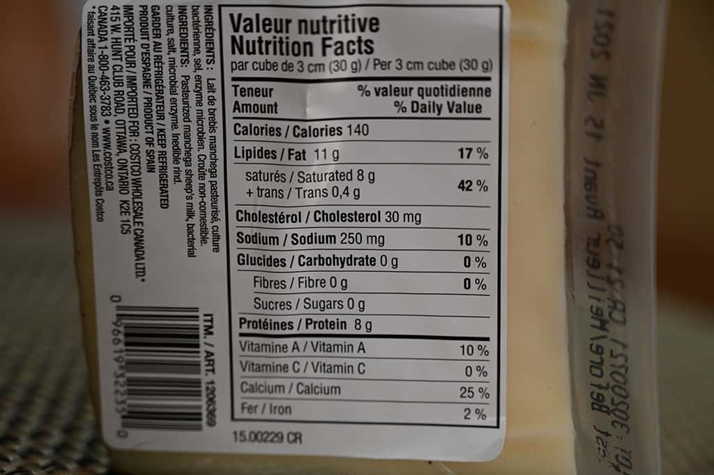 Costco Kirkland Signature Manchego Cheese Nutrition