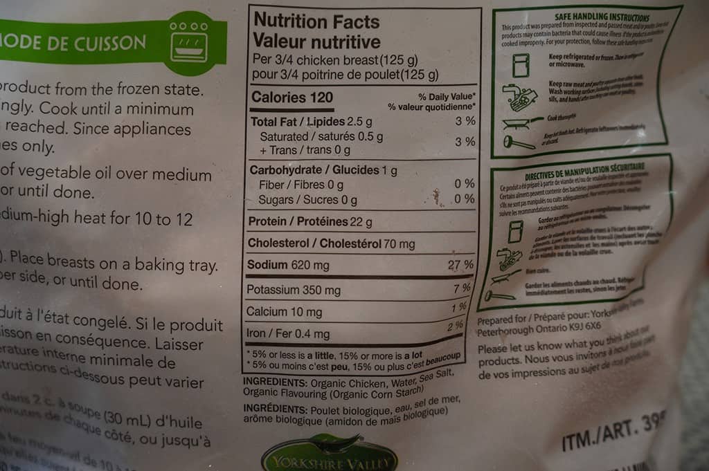 Costco Yorkshire Valley Farms Organic Frozen Chicken Breasts Nutrition Information