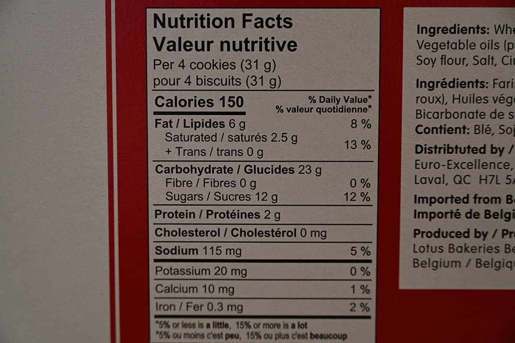 Costco Lotus Biscoff Cookies Nutritional Information