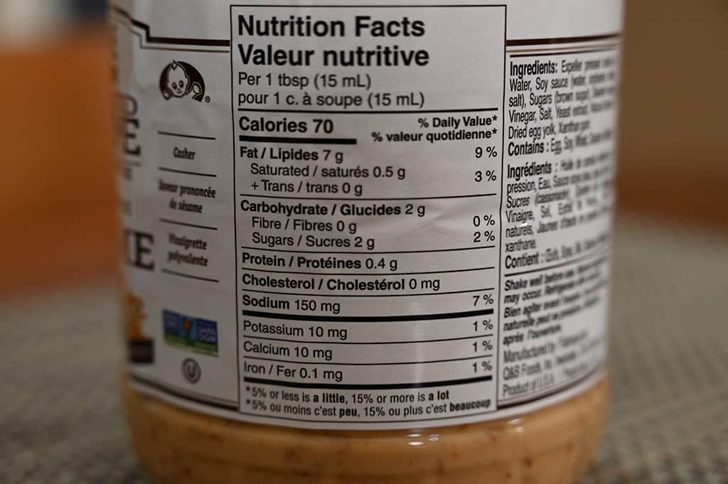 Kewpie sesame dressing nutrition information